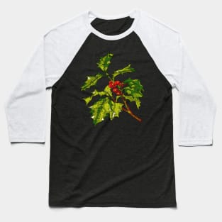 Black Outline Art Of Christmas Holly Cut Out Baseball T-Shirt